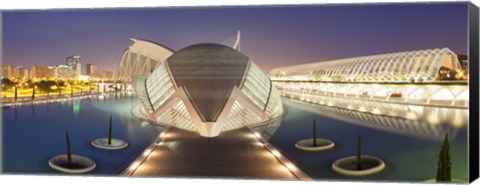 Framed Opera house lit up at night, Ciutat De Les Arts I Les Ciencies, Valencia, Spain Print