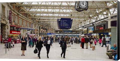 Framed Commuters at a railroad station, Waterloo Station, London, England Print