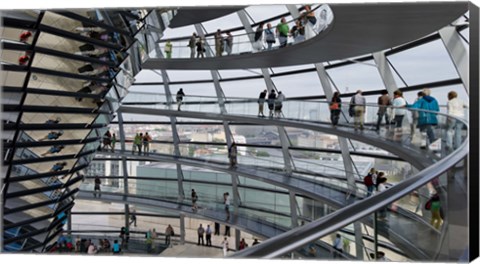 Framed Tourists near the mirrored cone at the center of the dome, Reichstag Dome, The Reichstag, Berlin, Germany Print