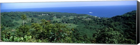 Framed High angle view of landscape with ocean in the background, Wailua, Hana Highway, Hana, Maui, Hawaii, USA Print