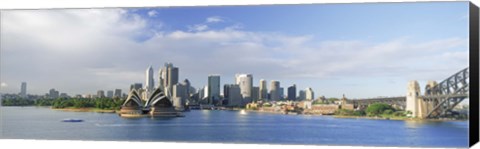 Framed Sydney Opera House with city skyline in the background, Sydney Harbor, Sydney, New South Wales, Australia Print