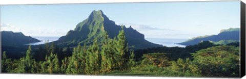 Framed Mountains at a coast, Belvedere Point, Mont Mouaroa, Opunohu Bay, Moorea, Tahiti, French Polynesia Print