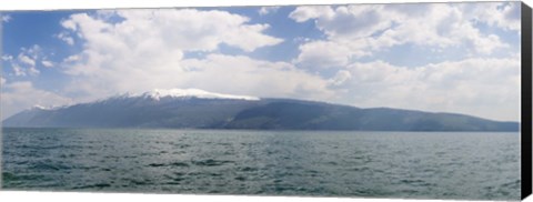 Framed Lake with mountain range in the background, Monte Baldo, Lake Garda, Lombardy, Italy Print