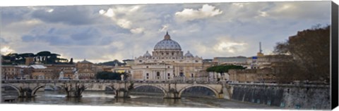 Framed Arch bridge across Tiber River with St. Peter&#39;s Basilica in the background, Rome, Lazio, Italy Print