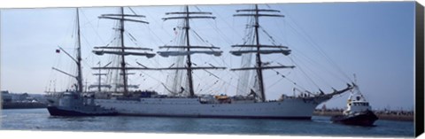 Framed Harbor maneuvers at a harbor, Rosmeur Harbour, Douarnenez, Finistere, Brittany, France Print