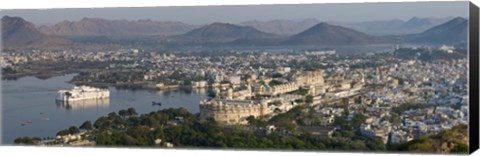 Framed High angle view of a city, Lake Palace, Lake Pichola, Udaipur, Rajasthan, India Print