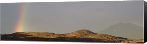 Framed Rainbow in early morning over the hills around Lake Pehoe, Torres del Paine National Park, Chile Print