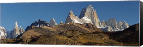 Framed Low angle view of mountains, Mt Fitzroy, Cerro Torre, Argentine Glaciers National Park, Patagonia, Argentina Print