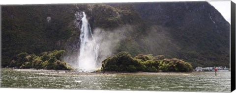 Framed Water falling from rocks, Milford Sound, Fiordland National Park, South Island, New Zealand Print