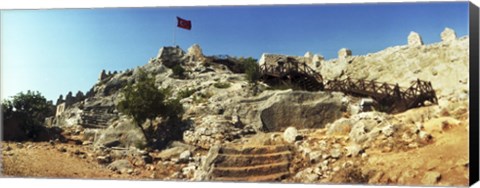 Framed Byzantine castle of Kalekoy with a Turkish national flag, Antalya Province, Turkey Print