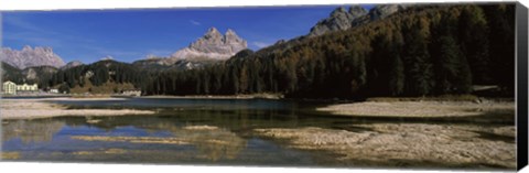 Framed Lake with a mountain range, Lake Misurina, Tre Cime Di Lavaredo, Dolomites, Cadore, Province of Belluno, Veneto, Italy Print