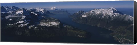 Framed High Angle View Of Mountains, Lake Lucerne, Switzerland Print