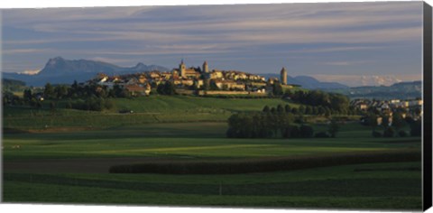 Framed Houses on a hill, Romont, Switzerland Print