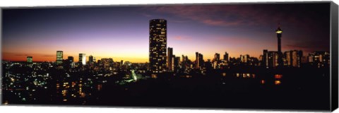 Framed Buildings in a city lit up at night, Johannesburg, South Africa Print