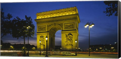 Framed Arc De Triomphe at night, Paris, France Print