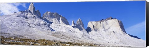 Framed Rock formations on a mountain range, Torres Del Paine National Park, Patagonia, Chile Print