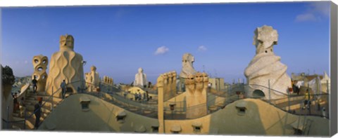 Framed Chimneys on the roof of a building, Casa Mila, Barcelona, Catalonia, Spain Print