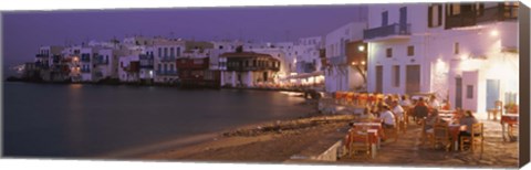 Framed Buildings On Water, Little Venice, Mykanos, Greece Print