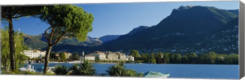 Framed City on the waterfront, Lake Lugano, Lugano, Switzerland Print