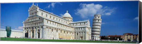 Framed Facade of a cathedral with a tower, Pisa Cathedral, Leaning Tower of Pisa, Pisa, Tuscany, Italy Print