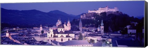 Framed Austria, Salzburg, Panoramic view of the city in dusk Print