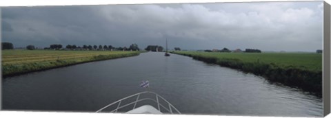 Framed Motorboat in a canal, Friesland, Netherlands Print