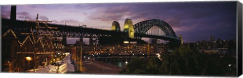 Framed Bridge lit up at night, Sydney Harbor Bridge, Sydney, New South Wales, Australia Print