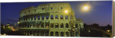 Framed Ancient Building Lit Up At Night, Coliseum, Rome, Italy Print