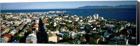 Framed High Angle View Of A City, Reykjavik, Iceland Print