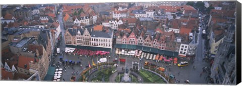 Framed Aerial view of a town square, Bruges, Belgium Print