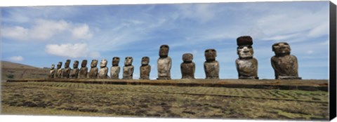 Framed Low angle view of Moai statues in a row, Easter Island, Chile Print