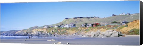 Framed Beach Houses On A Rocky Beach, Dillon Beach, California, USA Print