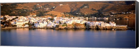 Framed Buildings at the waterfront, Andros, Cyclades Islands, Greece Print