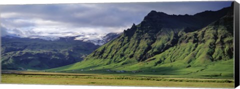 Framed View Of Farm And Cliff In The South Coast, Sheer Basalt Cliffs, South Coast, Iceland Print