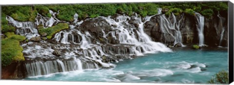 Framed Waterfall In A Forest, Hraunfoss Waterfall, Iceland Print