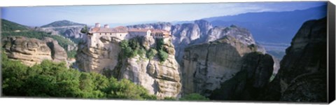 Framed Monastery on the top of a cliff, Roussanou Monastery, Meteora, Thessaly, Greece Print