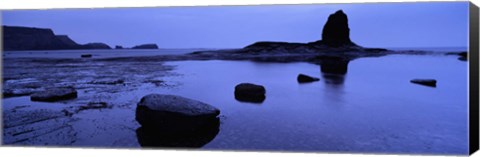 Framed Silhouette Of Rocks On The Beach, Black Nab, Whitby, England, United Kingdom Print