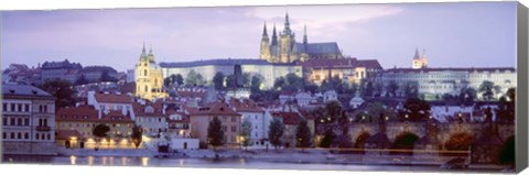 Framed Castle lit up at dusk, Hradcany Castle, Prague, Czech Republic Print