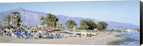 Framed Tourists On The Beach, San Pedro, Costa Del Sol, Marbella, Andalusia, Spain Print