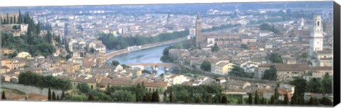 Framed High Angle View Of A City, Verona, Veneto, Italy Print