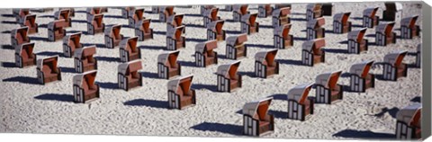 Framed High Angle View Of Beach Baskets On The Beach, Sellin, Isle Of Ruegen, Germany Print