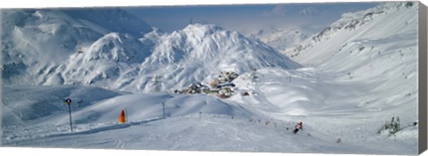 Framed Rear view of a person skiing in snow, St. Christoph, Austria Print