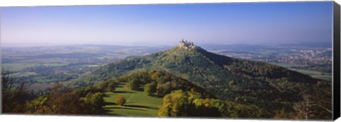 Framed High Angle View Of A Castle On Top Of A Hill, Burg Hohenzollern, Hechingen, Zollernalbkreis, Baden-Wurttemberg, Germany Print