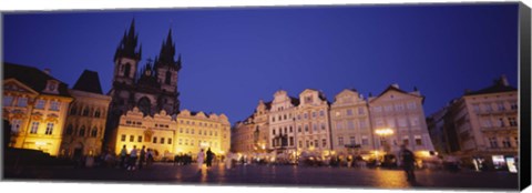 Framed Buildings lit up at dusk, Prague Old Town Square, Old Town, Prague, Czech Republic Print