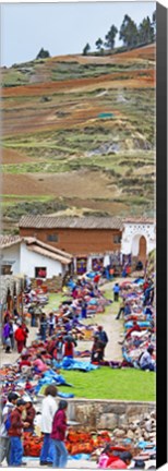 Framed Group of people in a market, Chinchero Market, Andes Mountains, Urubamba Valley, Cuzco, Peru Print