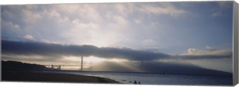 Framed Silhouette of a bridge, Golden Gate Bridge, San Francisco, California, USA Print