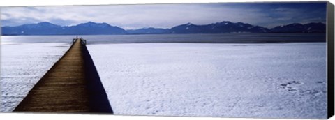 Framed Jetty over a frozen lake, Chiemsee, Bavaria, Germany Print