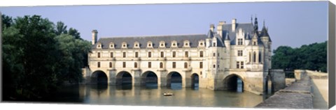 Framed Reflection of a castle in water, Chateau de Chenonceaux, Chenonceaux, Cher River, Loire Valley, France Print