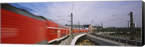 Framed Red Train on railroad tracks, Central Station, Berlin, Germany Print