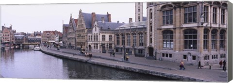 Framed Buildings along the river, Leie River, Graslei, Ghent, Belgium Print